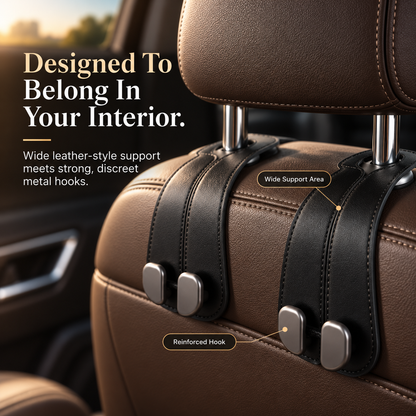 🚗2PCS Premium Car Headrest Hooks – Leather Bag & Purse Organizer