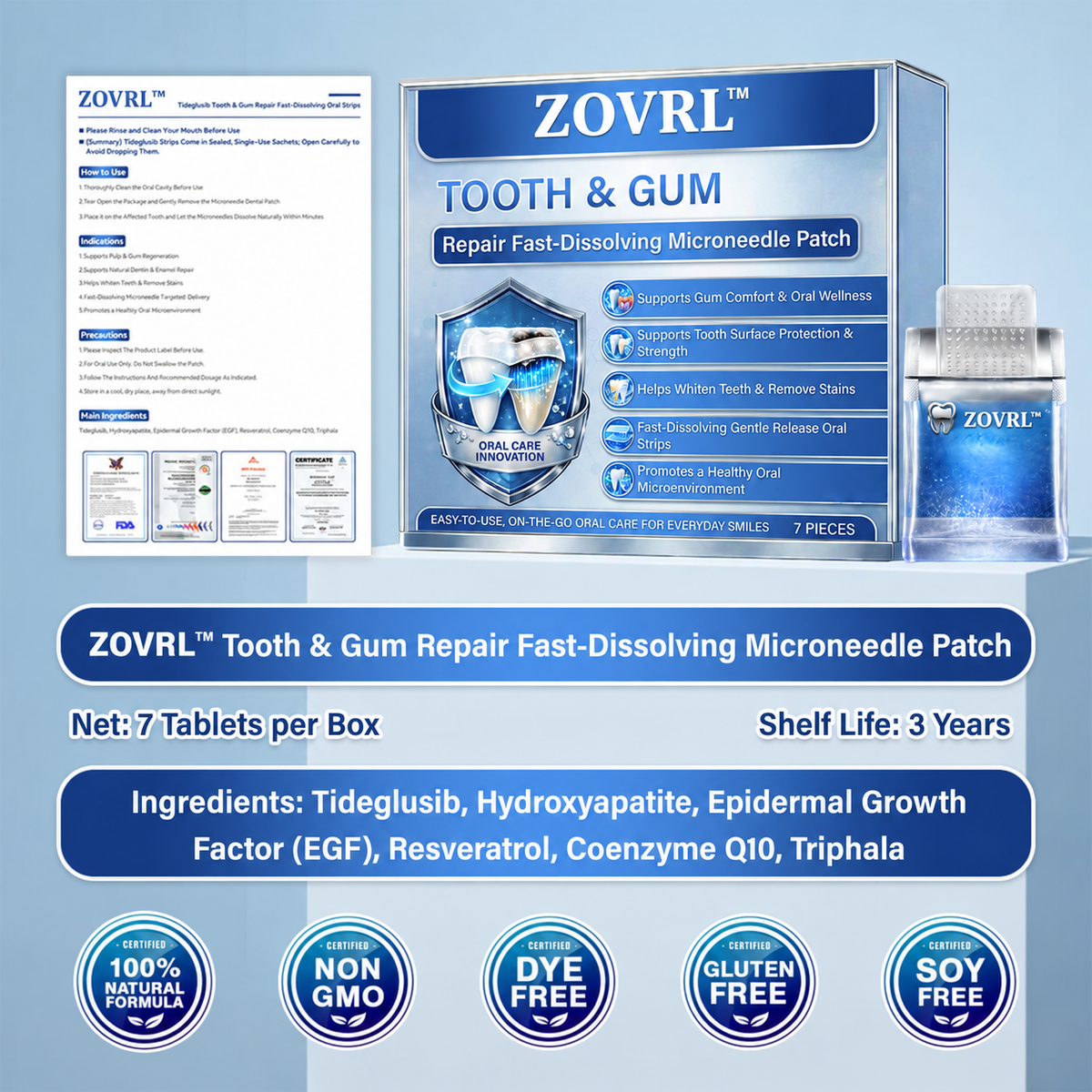 ZOVRL™ Tooth & Gum Repair Fast-Dissolving Microneedle Patch✨ (𝟓-𝐢𝐧-𝟏 💎 𝐑𝐞𝐛𝐮𝐢𝐥𝐝 𝐄𝐧𝐚𝐦𝐞𝐥 & 𝐃𝐞𝐧𝐭𝐢𝐧 • 𝐒𝐭𝐫𝐞𝐧𝐠𝐭𝐡𝐞𝐧 𝐆𝐮𝐦𝐬 • 𝐄𝐫𝐚𝐝𝐢𝐜𝐚𝐭𝐞 𝐓𝐚𝐫𝐭𝐚𝐫 & 𝐎𝐝𝐨𝐫 • 𝐖𝐡𝐢𝐭𝐞𝐧𝐢𝐧𝐠 • 𝐒𝐭𝐨𝐩 𝐓𝐨𝐨𝐭𝐡 𝐒𝐞𝐧𝐬𝐢𝐭𝐢𝐯𝐢𝐭𝐲)