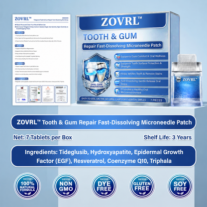 ZOVRL™ Tooth & Gum Repair Fast-Dissolving Microneedle Patch✨ (𝟓-𝐢𝐧-𝟏 💎 𝐑𝐞𝐛𝐮𝐢𝐥𝐝 𝐄𝐧𝐚𝐦𝐞𝐥 & 𝐃𝐞𝐧𝐭𝐢𝐧 • 𝐒𝐭𝐫𝐞𝐧𝐠𝐭𝐡𝐞𝐧 𝐆𝐮𝐦𝐬 • 𝐄𝐫𝐚𝐝𝐢𝐜𝐚𝐭𝐞 𝐓𝐚𝐫𝐭𝐚𝐫 & 𝐎𝐝𝐨𝐫 • 𝐖𝐡𝐢𝐭𝐞𝐧𝐢𝐧𝐠 • 𝐒𝐭𝐨𝐩 𝐓𝐨𝐨𝐭𝐡 𝐒𝐞𝐧𝐬𝐢𝐭𝐢𝐯𝐢𝐭𝐲)