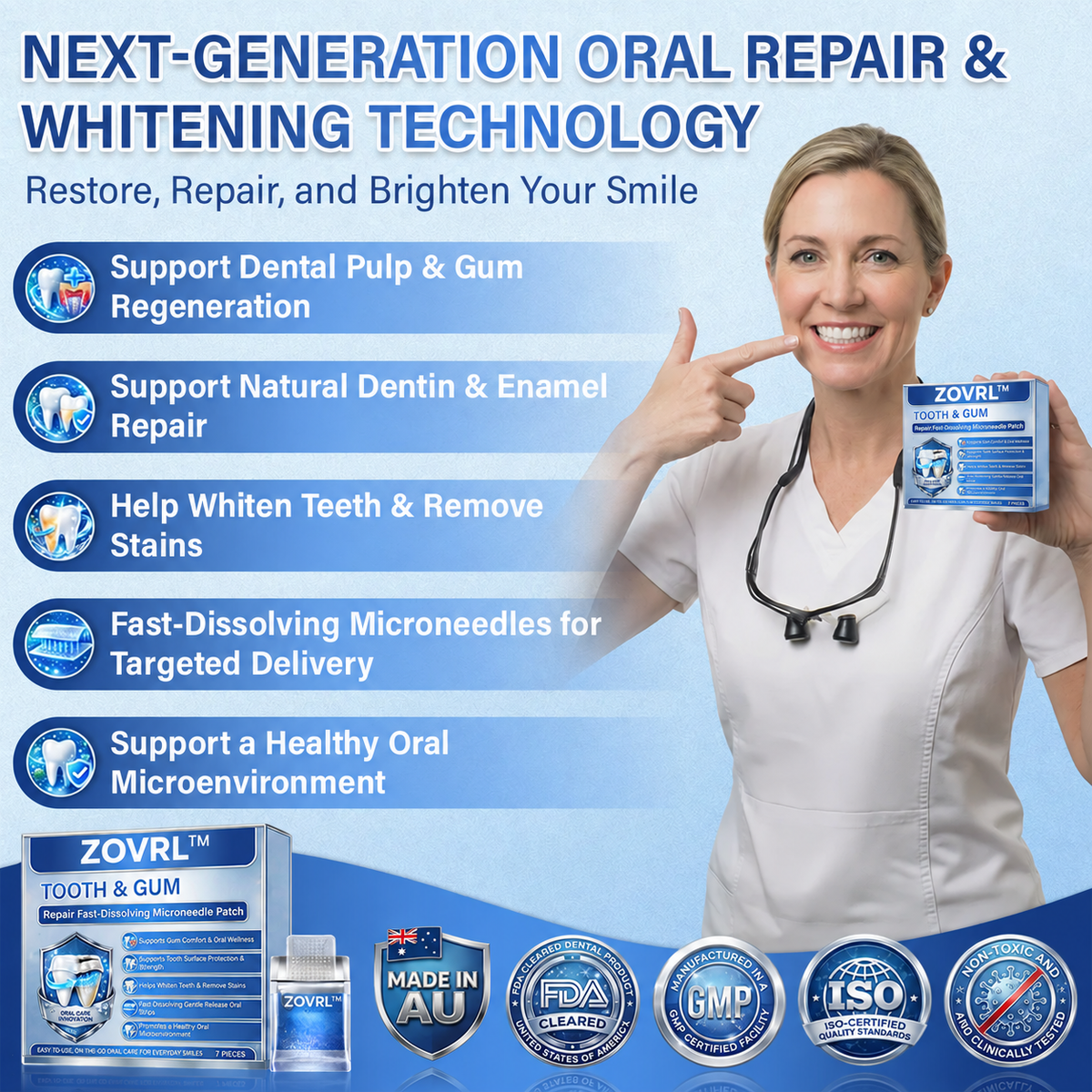 ZOVRL™ Tooth & Gum Repair Fast-Dissolving Microneedle Patch✨ (𝟓-𝐢𝐧-𝟏 💎 𝐑𝐞𝐛𝐮𝐢𝐥𝐝 𝐄𝐧𝐚𝐦𝐞𝐥 & 𝐃𝐞𝐧𝐭𝐢𝐧 • 𝐒𝐭𝐫𝐞𝐧𝐠𝐭𝐡𝐞𝐧 𝐆𝐮𝐦𝐬 • 𝐄𝐫𝐚𝐝𝐢𝐜𝐚𝐭𝐞 𝐓𝐚𝐫𝐭𝐚𝐫 & 𝐎𝐝𝐨𝐫 • 𝐖𝐡𝐢𝐭𝐞𝐧𝐢𝐧𝐠 • 𝐒𝐭𝐨𝐩 𝐓𝐨𝐨𝐭𝐡 𝐒𝐞𝐧𝐬𝐢𝐭𝐢𝐯𝐢𝐭𝐲)